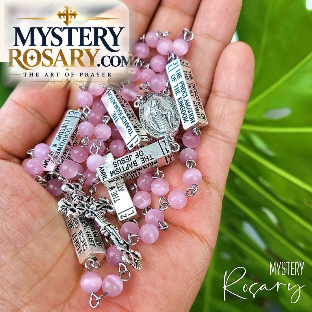 Pink Cat's Eye Mystery Rosary