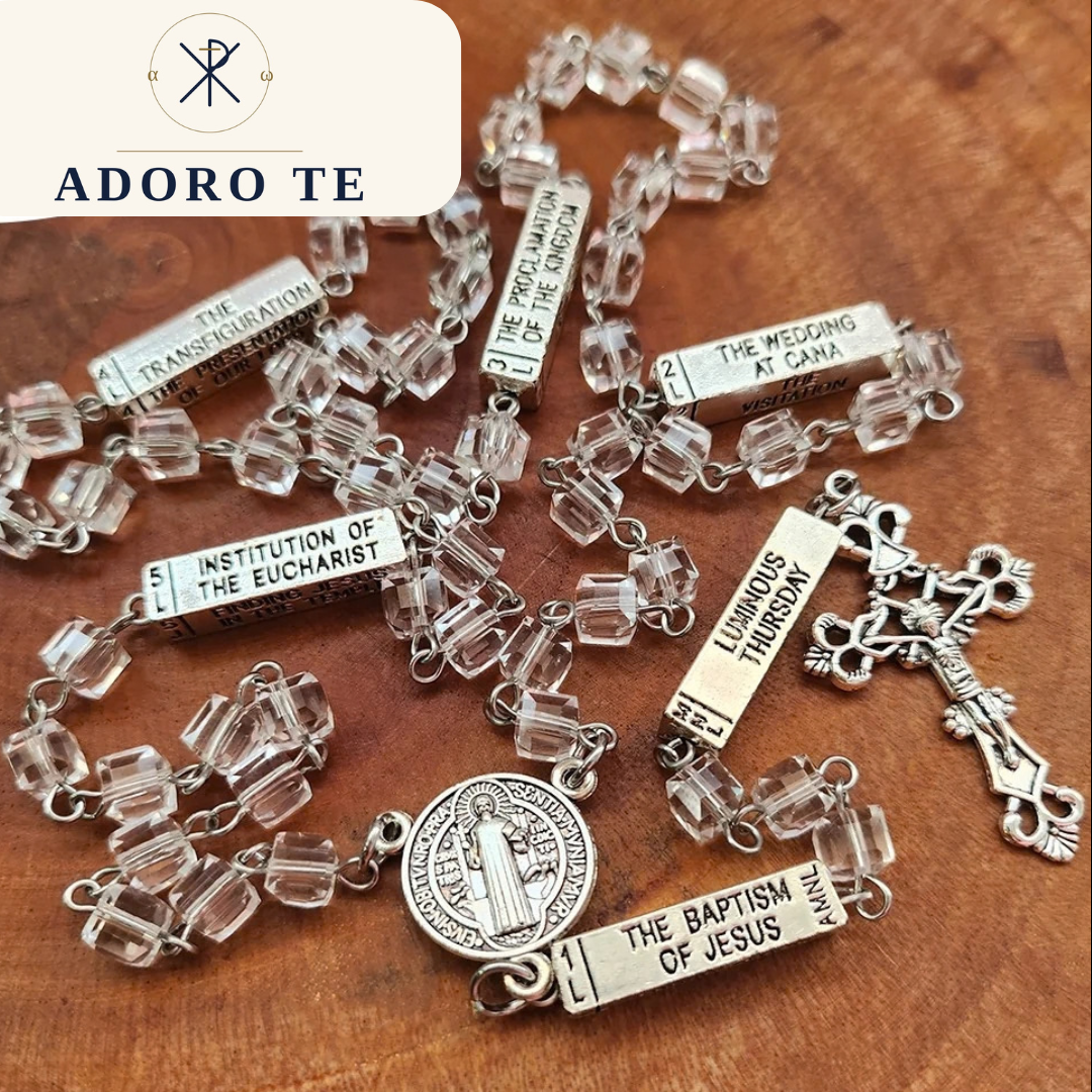Clear Glass Crystal Cube Mystery Rosary