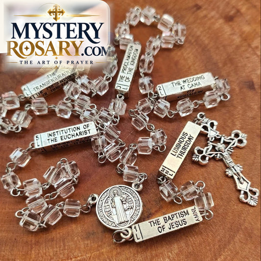 Clear Glass Crystal Cube Mystery Rosary