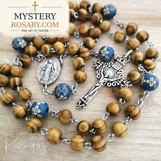 Wood With Blue Classic Rosary