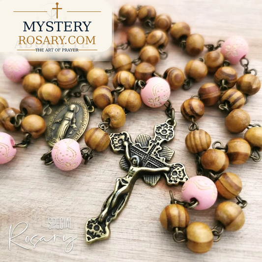 Wood and Pink Classic Rosary